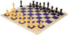 Master Series Classroom Triple Weighted Plastic Chess Set Black & Camel Pieces with Vinyl Rollup Board - Blue