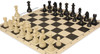 German Knight Plastic Chess Set Black & Aged Ivory Pieces with Vinyl Rollup Board – Black