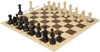 German Knight Plastic Chess Set Black & Aged Ivory Pieces with Vinyl Rollup Board – Brown