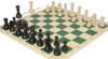 German Knight Plastic Chess Set Black & Aged Ivory Pieces with Vinyl Rollup Board – Green