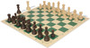 German Knight Plastic Chess Set Wood Grain Pieces with Vinyl Rollup Board – Green