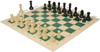 German Knight Deluxe Carry-All Plastic Chess Set Black & Aged Ivory Pieces with Roll-up Vinyl Board & Bag – Lime Green