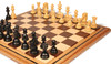 Wellington Staunton Chess Set Ebony & Boxwood Pieces with Mission Craft Walnut, Maple & Zebra Wood Chess Board - 4.25" King