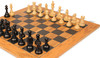 British Staunton Chess Set Ebonized & Boxwood Pieces with Olive Wood & Black Deluxe Board - 3.5" King
