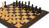 British Staunton Chess Set Ebony & Boxwood Pieces with The Queen's Gambit Chess Board - 4" King