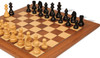 German Knight Staunton Chess Set Ebonized & Boxwood Pieces with Walnut & Maple Deluxe Board & Box - 3.75" King