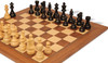 French Lardy Staunton Chess Set Ebonized & Boxwood Wood Pieces with Walnut & Maple Deluxe Board & Box - 3.75" King