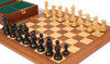 Parker Staunton Chess Set Ebonized & Boxwood Pieces with Walnut & Maple Deluxe Board & Box- 3.75" King