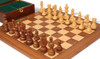 French Lardy Staunton Chess Set Acacia & Boxwood Wood Pieces with Walnut & Maple Deluxe Board & Box - 3.75" King