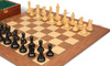 British Staunton Chess Set Ebonized & Boxwood Pieces with Walnut & Maple Deluxe Board  & Box - 3.5" King