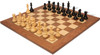 British Staunton Chess Set Ebonized & Boxwood Pieces with Walnut & Maple Deluxe Board & Box - 4" King