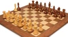 Fierce Knight Staunton Chess Set - Golden Rosewood & Boxwood Pieces - Walnut Deluxe Chess Board & Box - 3.5" King