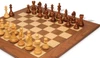 Fierce Knight Staunton Chess Set - Golden Rosewood & Boxwood Pieces - Walnut Deluxe Chess Board & Box - 3.5" King