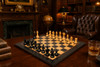 Queen's Gambit Final Game Chess Set - Ebonized & Boxwood Pieces - Queen's Gambit Chess Board - 4" King