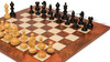 Hallett Antique Reproduction Chess Set Ebony & Boxwood Pieces with Elm Burl & Erable Board & Box - 4" King