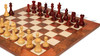 Imperial Staunton Chess Set Padauk & Boxwood Pieces with Elm Burl & Erable Board - 3.75" King