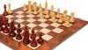 Fierce Knight Staunton Chess Set Padauk & Boxwood Pieces with Elm Burl & Erable Board - 3.5" King