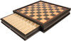 British Staunton Chess Set Ebonized & Boxwood Pieces with Black & Bird's-Eye Maple Chess Case - 3.5" King