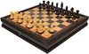 Fierce Knight Staunton Chess Set Ebonized & Boxwood Pieces with Black & Bird's-Eye Maple Chess Case - 3.5" King