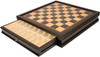 Fierce Knight Staunton Chess Set Ebonized & Boxwood Pieces with Black & Bird's-Eye Maple Chess Case - 3" King