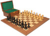 New Exclusive Staunton Chess Set Ebonized & Boxwood Pieces with Walnut & Maple Deluxe Board & Box  - 3" King