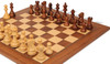 Deluxe Old Club Staunton Chess Set Golden Rosewood & Boxwood Pieces with Walnut & Maple Deluxe Board & Box - 3.25" King