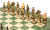 World War II Hand Painted Theme Chess Set with Green & Erable High Gloss Deluxe Board