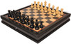 Parker Staunton Chess Set Ebonized & Boxwood Pieces with Black & Bird's-Eye Maple Chess Case - 3.25" King