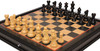 Parker Staunton Chess Set Ebonized & Boxwood Pieces with Black & Bird's-Eye Maple Chess Case - 3.25" King