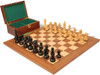 German Knight Staunton Chess Set Ebonized & Boxwood Pieces with Walnut & Maple Deluxe Board & Box - 3.25" King