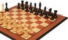 New Exclusive Staunton Chess Set Ebony & Boxwood Pieces with Mahogany & Maple Molded Edge Board & Box - 4" King