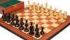 New Exclusive Staunton Chess Set Ebonized & Boxwood Pieces with Mahogany & Maple Molded Edge Board & Box - 4" King