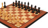 Fierce Knight Staunton Chess Set Ebonized & Boxwood Pieces with Mahogany & Maple Molded Edge Board & Box - 3" King