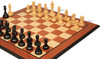 British Staunton Chess Set Ebonized & Boxwood Pieces with Mahogany & Maple Molded Edge Board - 3.5" King