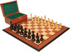 British Staunton Chess Set Ebonized & Boxwood Pieces with Mahogany & Maple Molded Edge Board & Box - 3.5" King