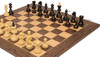 Bohemian Series Chess Set Ebonized & Boxwood Pieces with Tiger Ebony & Maple Deluxe Board & Box - 4" King