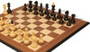 Bohemian Series Chess Set Ebonized & Boxwood Pieces with Walnut & Maple Molded Edge Board & Box - 4" King