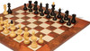 Bohemian Series Chess Set Ebonized & Boxwood Pieces with Elm Burl & Erable Board & Box - 4" King