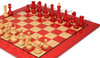 Bohemian Series Chess Set - Crimson & Boxwood Pieces - Red & Maple High Gloss Chess Board - 4" King