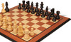 French Lardy Staunton Chess Set Ebonized & Boxwood Pieces with Mahogany Molded Edge Chess Board & Box - 3.25" King