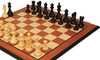 Deluxe Old Club Staunton Chess Set Ebonized & Boxwood Pieces with Mahogany & Maple Molded Edge Board & Box - 3.75" King