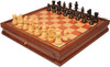 French Lardy Staunton Chess Set Ebonized & Boxwood Pieces with Elm Burl & Bird's-Eye Maple Chess Case - 3.25" King