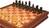 French Lardy Staunton Chess Set Ebonized & Boxwood Pieces with Elm Burl & Bird's-Eye Maple Chess Case - 3.75" King