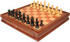Deluxe Old Club Staunton Chess Set Ebonized & Boxwood Pieces with Elm Burl & Bird's-Eye Maple Chess Case - 3.25" King