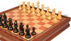 Parker Staunton Chess Set Ebonized & Boxwood Pieces with Elm Burl & Bird's-Eye Maple Chess Case - 3.75" King