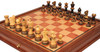 Parker Staunton Chess Set Burnt Boxwood Pieces with Elm Burl & Bird's-Eye Chess Case - 3.75" King