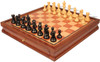 Parker Staunton Chess Set Ebonized & Boxwood Pieces with Elm Burl & Bird's-Eye Maple Chess Case - 3.25" King