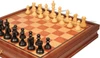 Reykjavik Series Chess Set - Ebonized & Boxwood Pieces - Elm Burl & Bird's-Eye Maple Two-Drawer Chess Case - 3.25" King