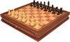 British Staunton Chess Set Ebonized & Boxwood Pieces with Elm Burl & Bird's-Eye Maple Chess Case - 3.5" King