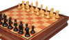 New Exclusive Staunton Chess Set Ebony & Boxwood Pieces with Elm Burl & Bird's-Eye Maple Chess Case - 3.5" King
